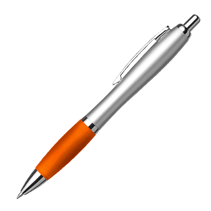 Silver Barrel Curved Design Ballpoint Pen with Coloured Grip