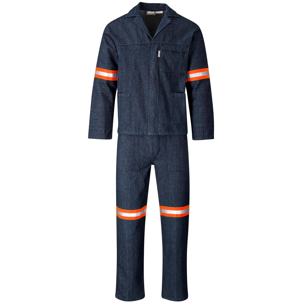 Vintage 100% Cotton Denim Conti Suit – Reflective Arms, Legs & Back – Orange Tape