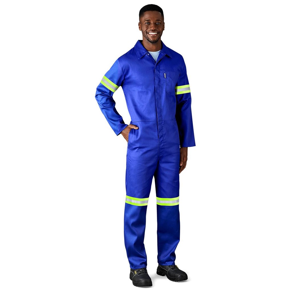 Safety Polycotton Boiler Suit – Reflective Arms Legs & Back – Yellow Tape