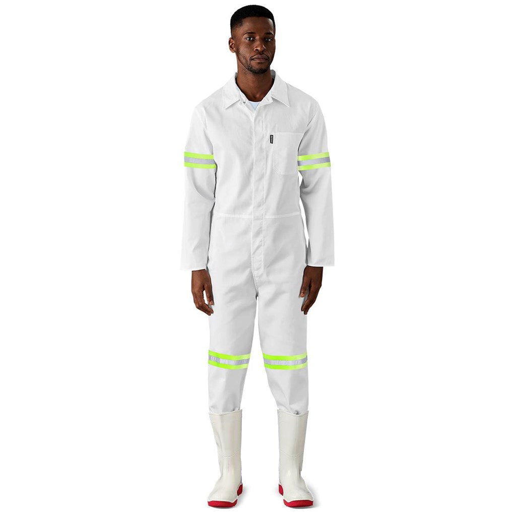 Safety Polycotton Boiler Suit – Reflective Arms Legs & Back – Yellow Tape