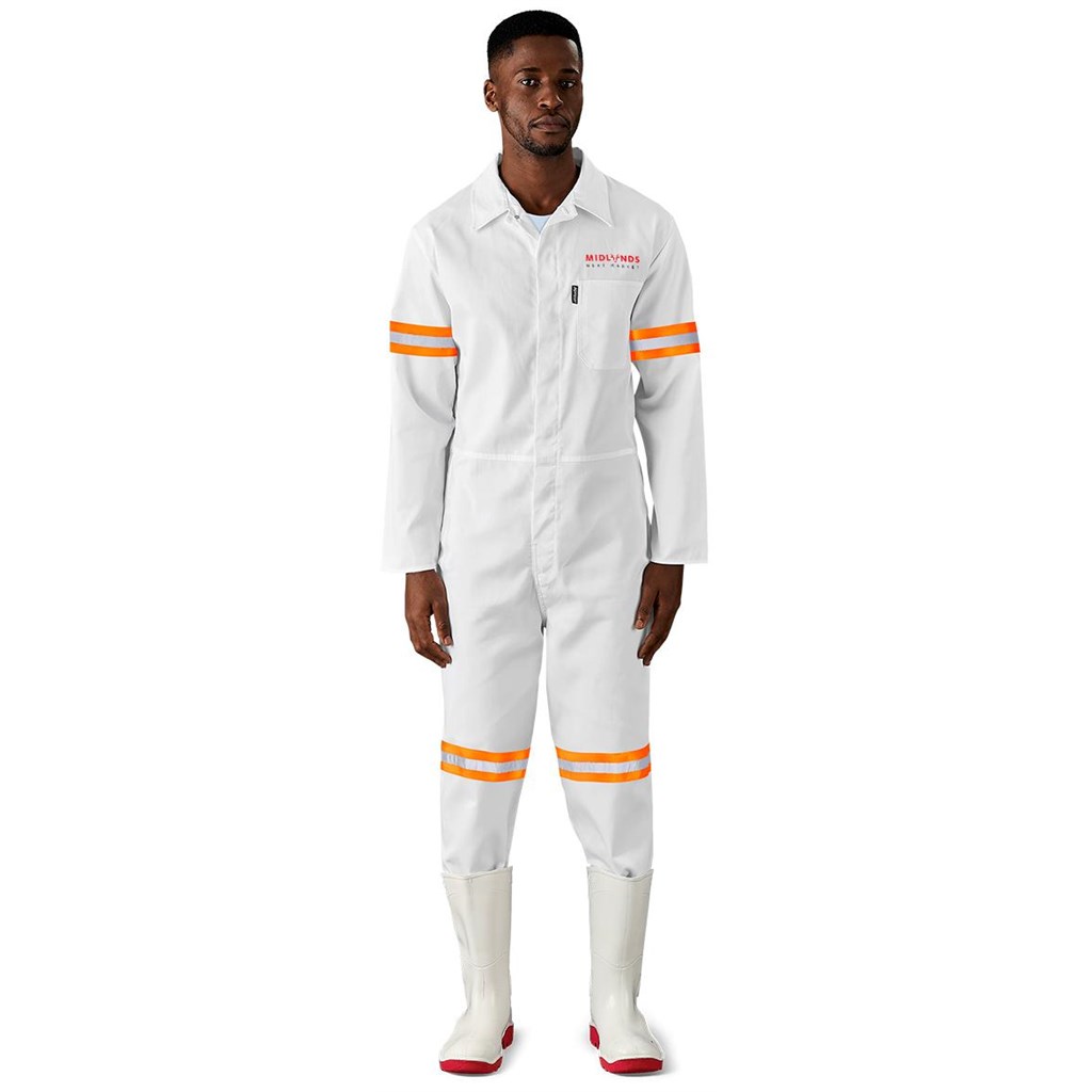 Safety Polycotton Boiler Suit – Reflective Arms Legs & Back – Orange Tape