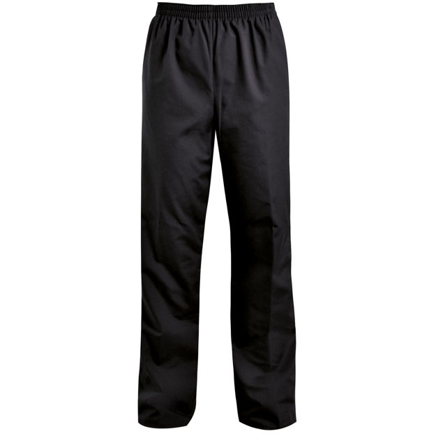 Black healthcare trousers with elastic waist.