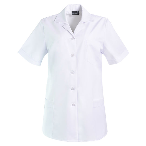 White short-sleeve beauty therapist uniform top.