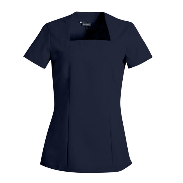 Navy women’s scrub top for healthcare uniforms.