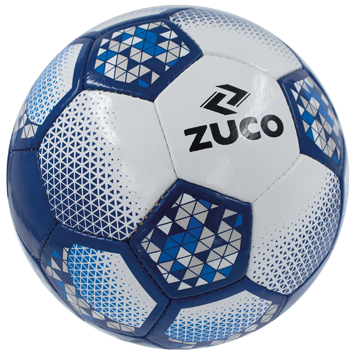 White and blue Zuco branded sports ball.