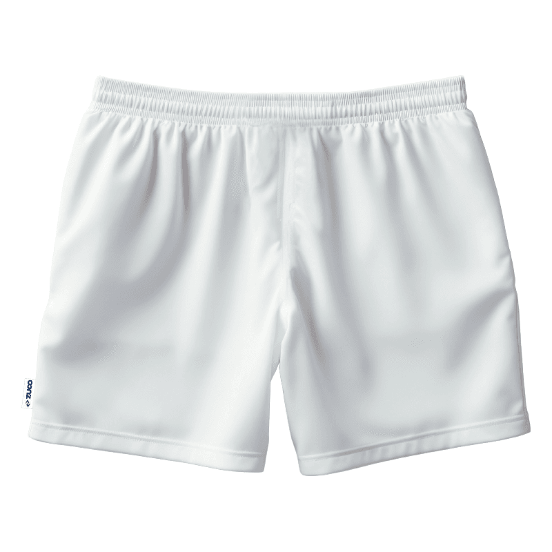 White athletic shorts shown from the front.