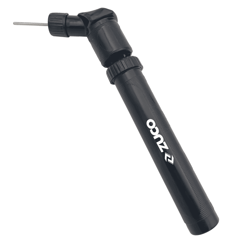 Black handheld sports ball pump.