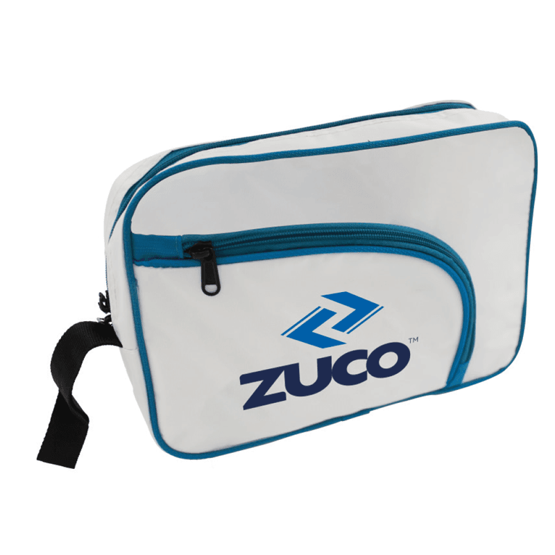 White and blue sports first aid or equipment bag.