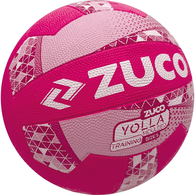 Pink and white Zuco branded netball ball.