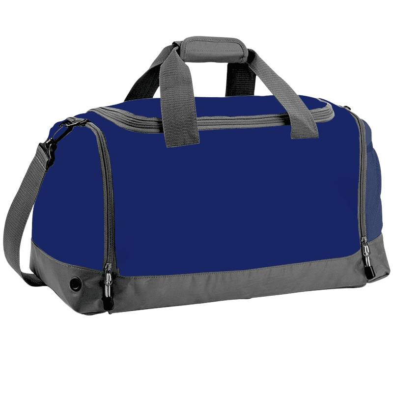 Royal blue sports duffel bag with black straps.