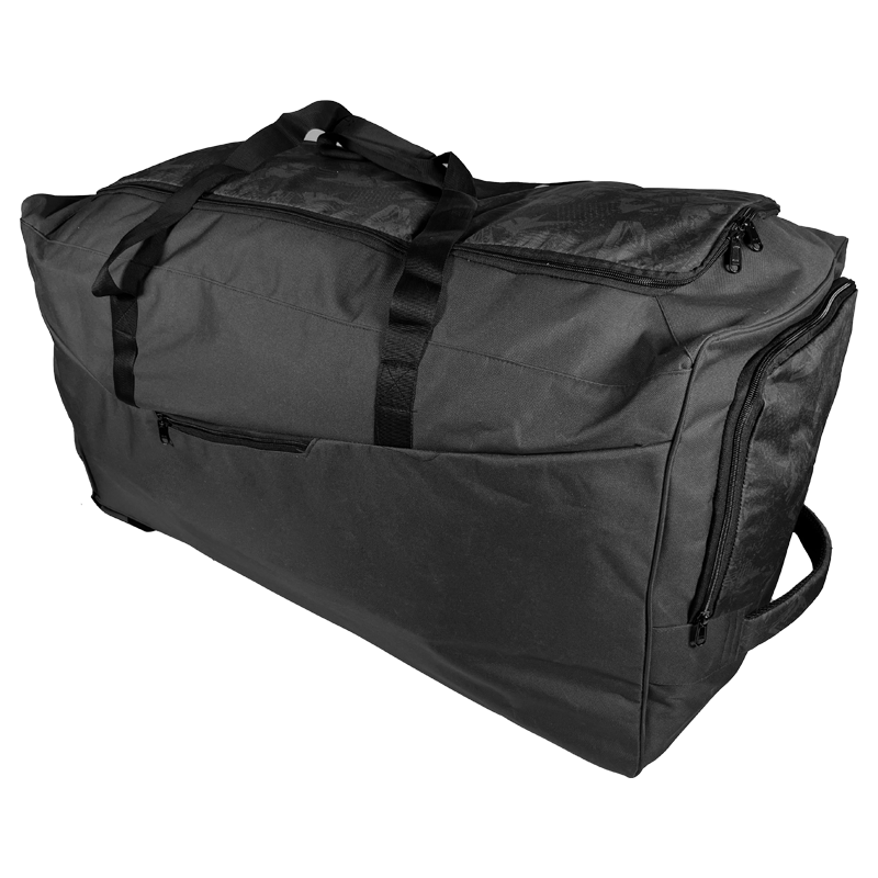Black multi-compartment sports duffel bag.