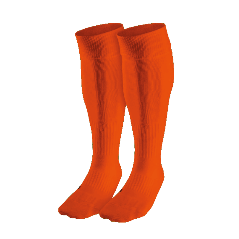 Orange knee-high sports socks.