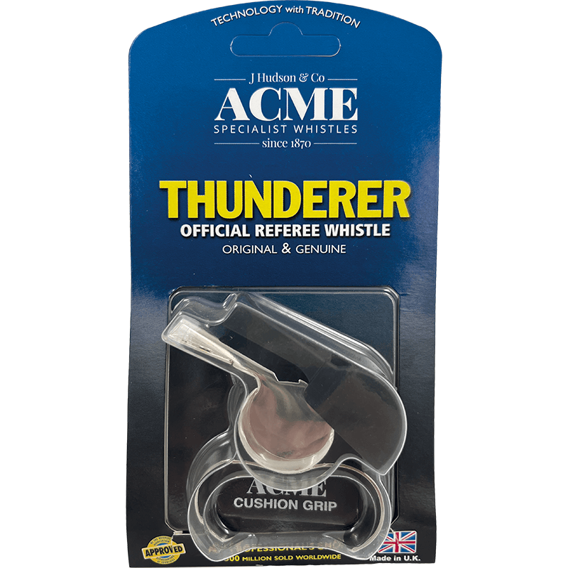 ACME Thunderer referee whistle in branded packaging.