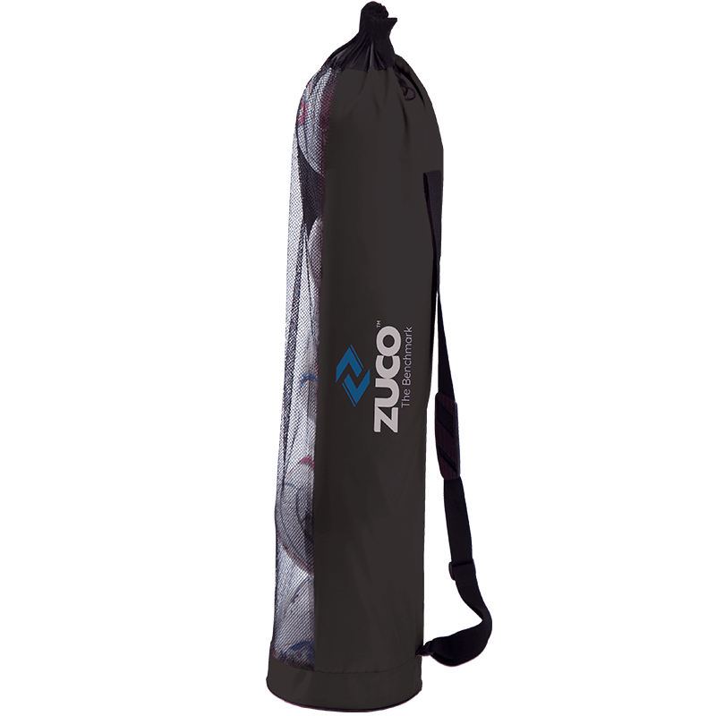 Black narrow sports carry bag with drawstring closure.