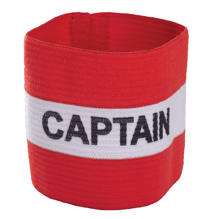 Red captain armband with white lettering.