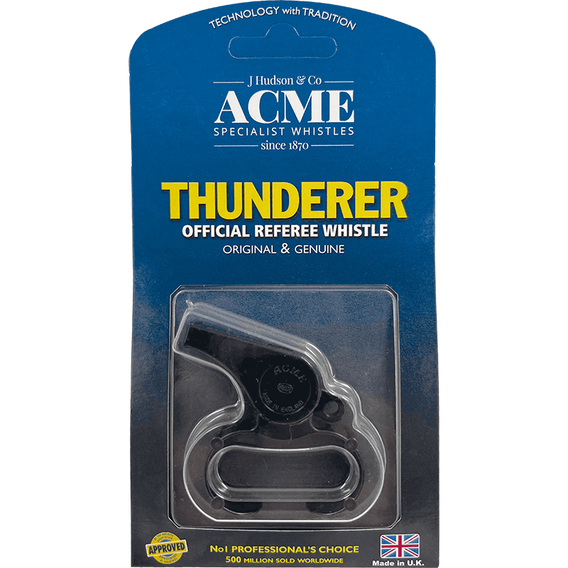 ACME Thunderer whistle in branded retail packaging.