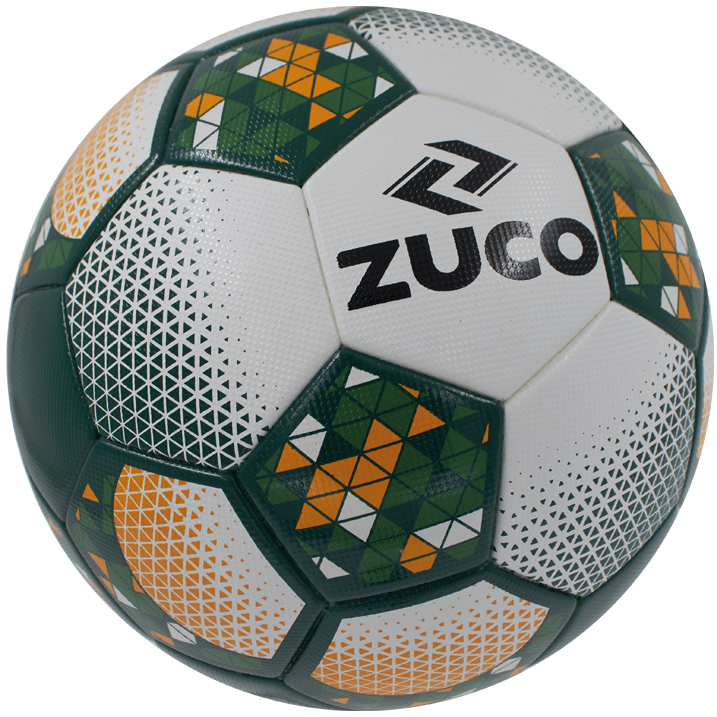 White and green Zuco branded sports ball.