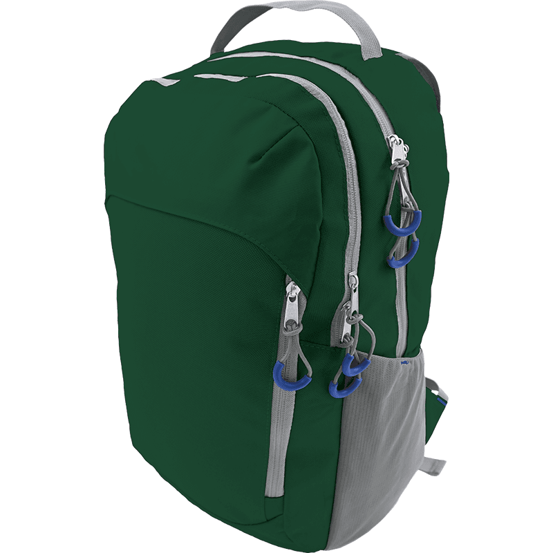 Green sports backpack with grey side panels.