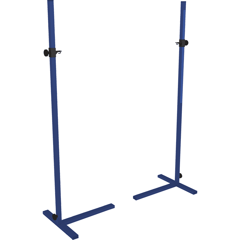 Pair of blue slalom training poles with ground spikes.