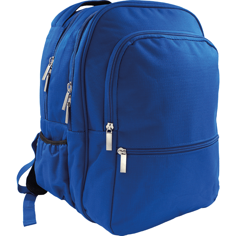 Blue sports backpack shown from the front.