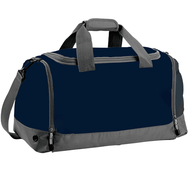 Navy sports duffel bag with black handles