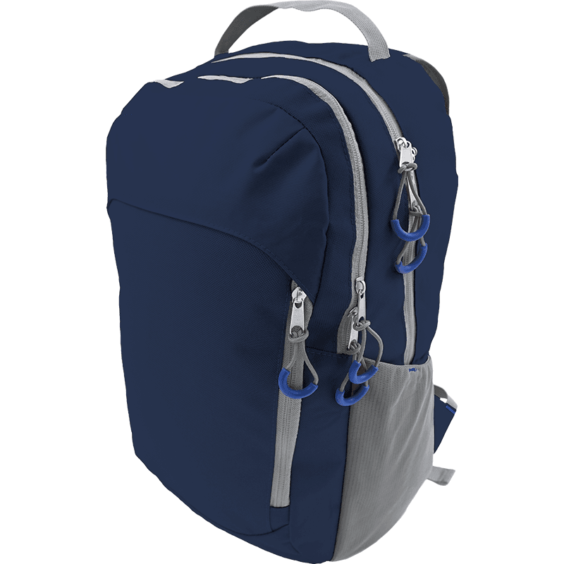 Navy sports backpack with grey side panels.