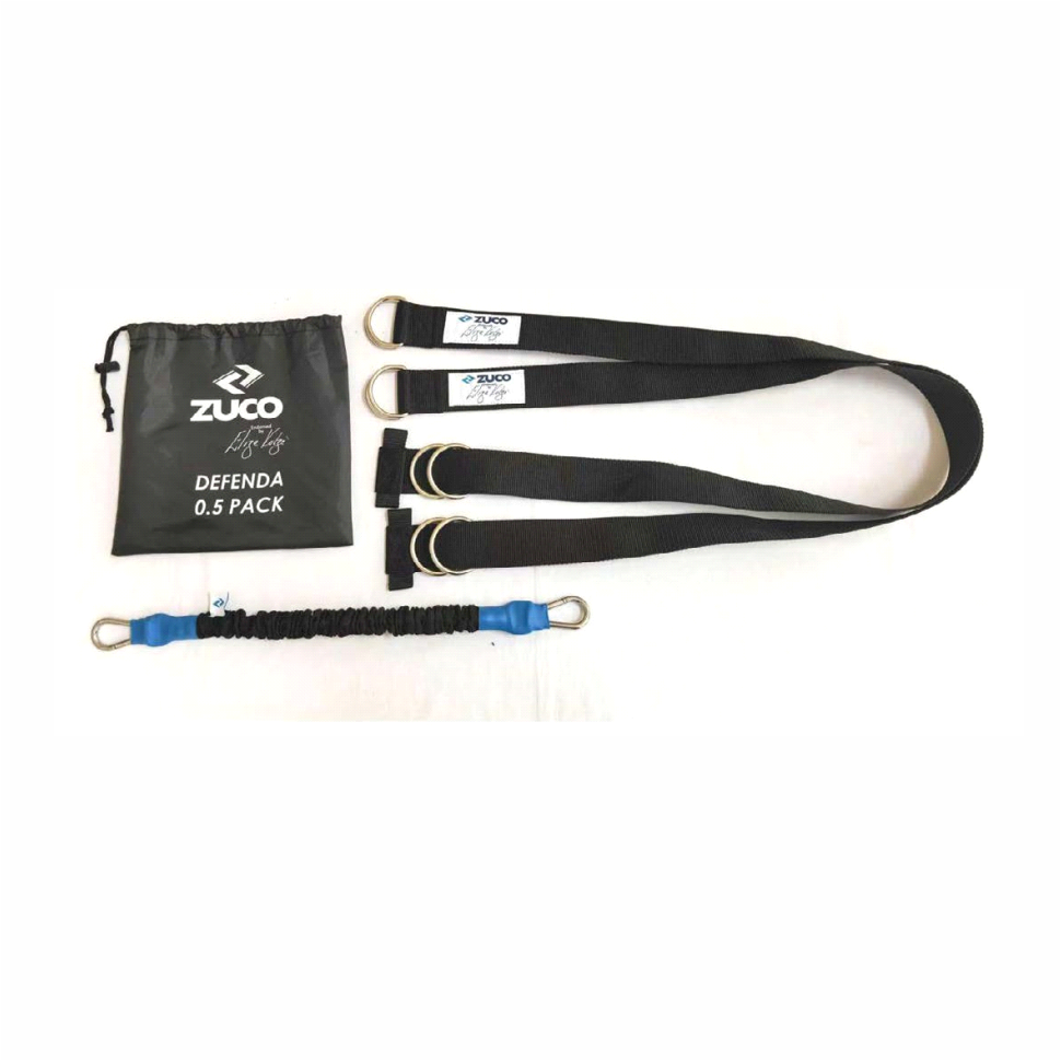 Black resistance straps with metal clips and handles.