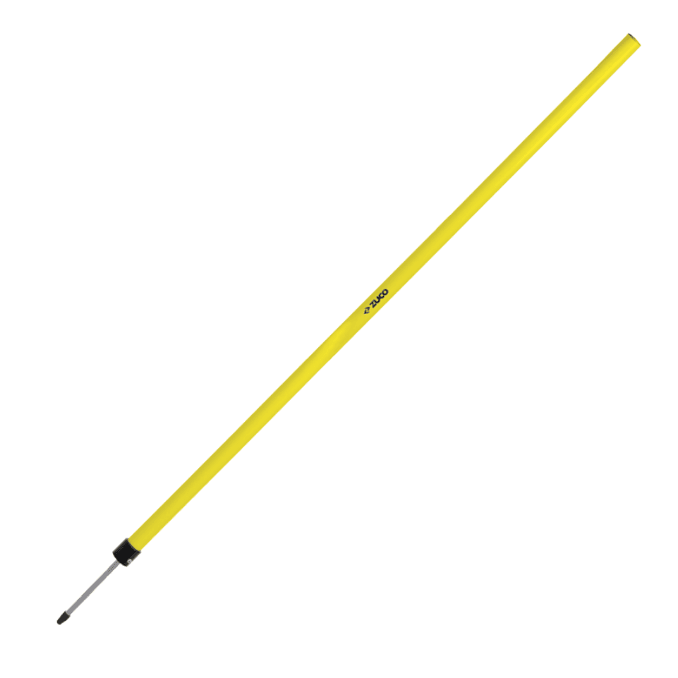 Yellow agility training pole for sports drills and field training.