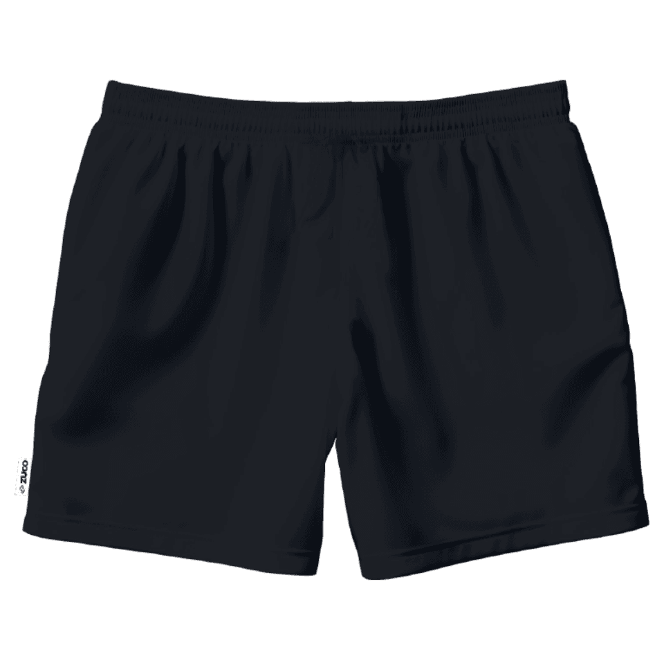 Black athletic shorts with elastic waistband.