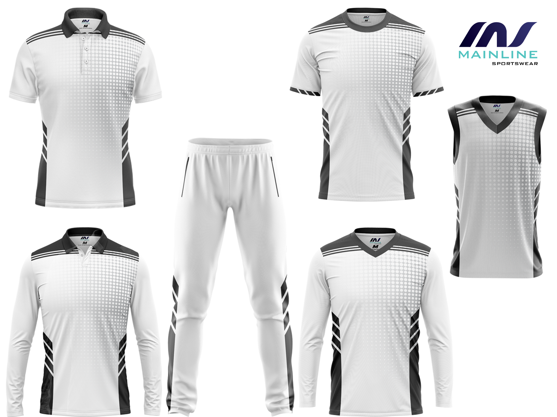 White cricket kit with black detailing.