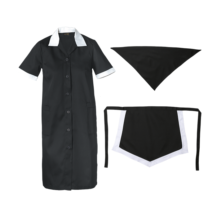 Black and white beauty uniform set with matching scarf.
