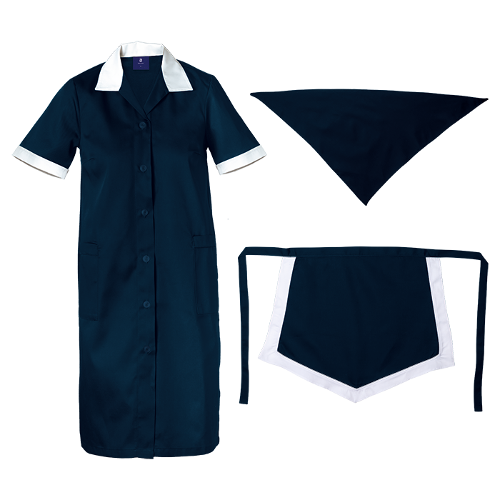 Navy beauty uniform set with matching scarf.
