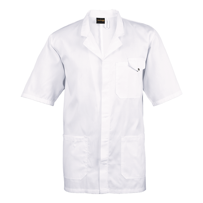 White women’s healthcare uniform jacket.