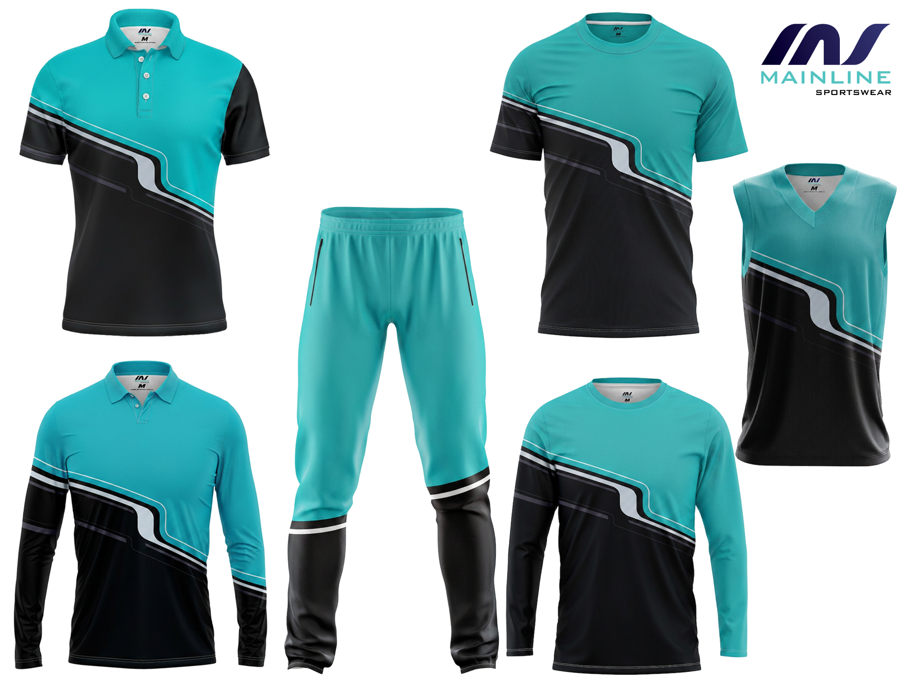 Mint and black sublimated cricket kit design.