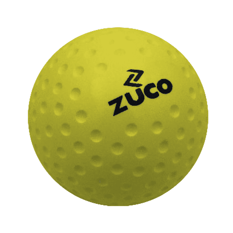 Yellow Zuco training ball with textured surface.