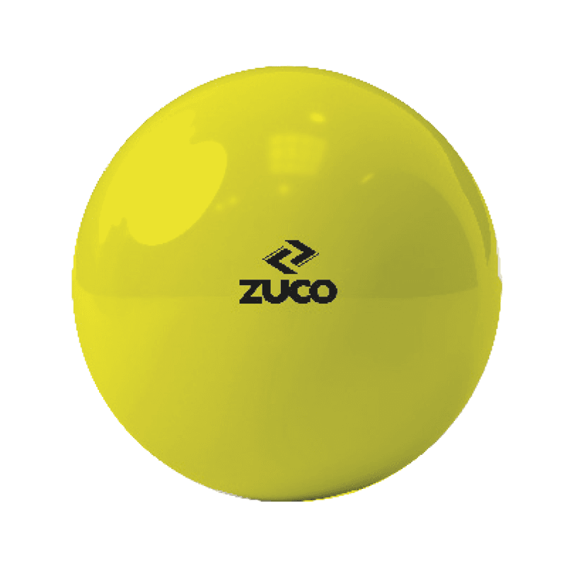Yellow Zuco sports ball with smooth finish.