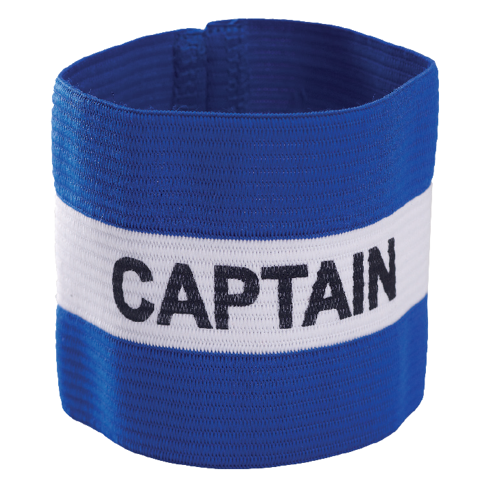 Blue captain armband with white lettering.