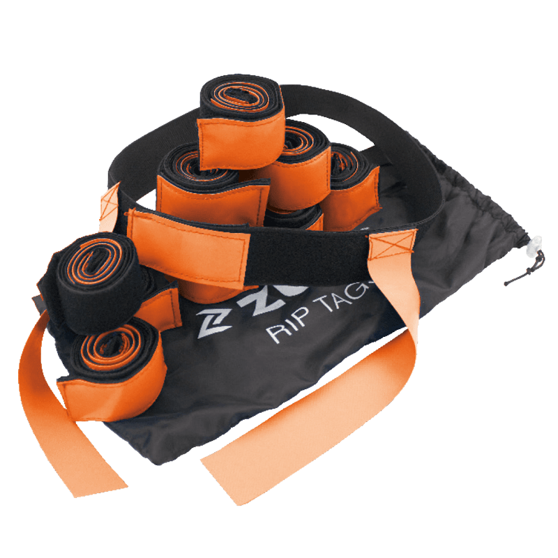 Orange and black sports training cones with carry strap.