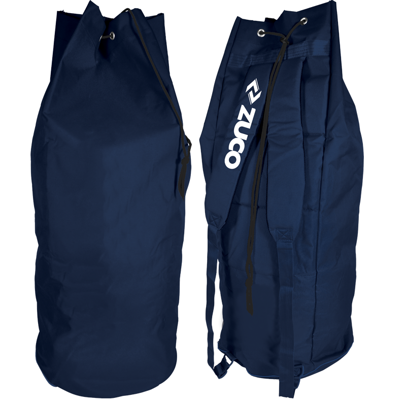 Navy Zuco sports kit bag shown from the front