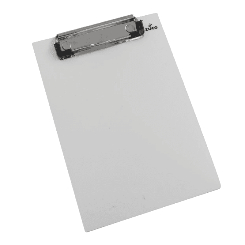 Grey sports clipboard with metal clip.