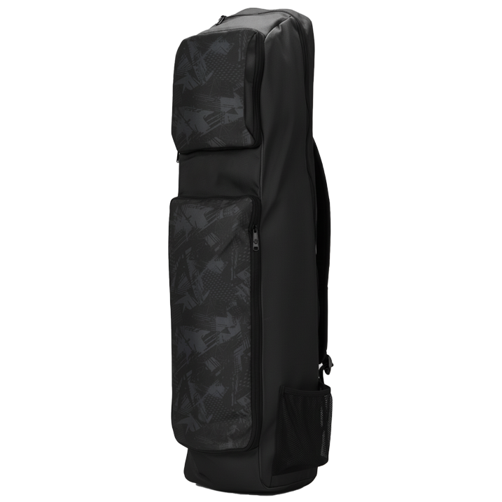 Black vertical sports equipment bag with zip compartments.