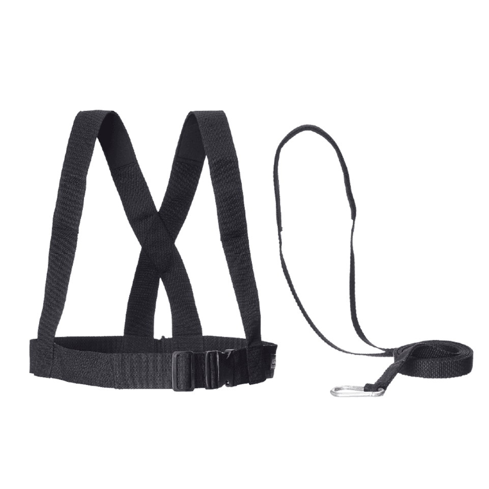 Black resistance training straps with handles and carry cord.