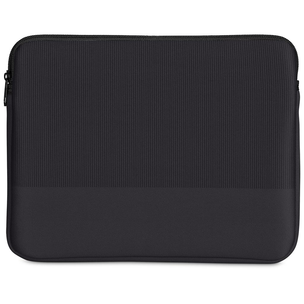 Black textured zip pouch with rounded corners.