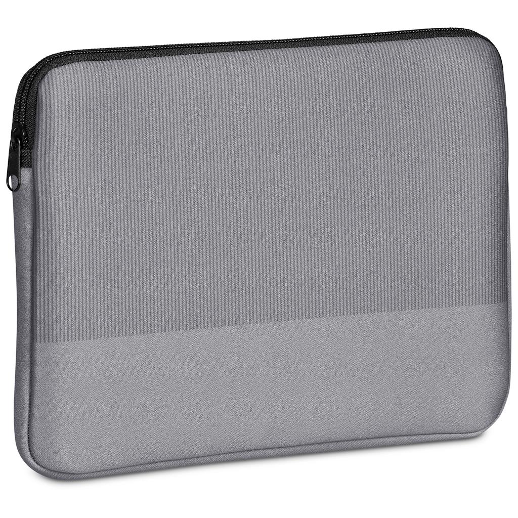 Grey textured zip pouch with black zip closure.