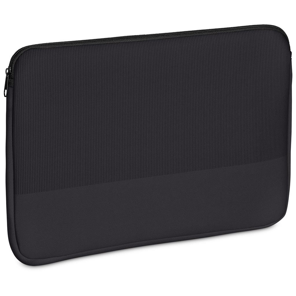 Black textured fabric pouch with zip closure.