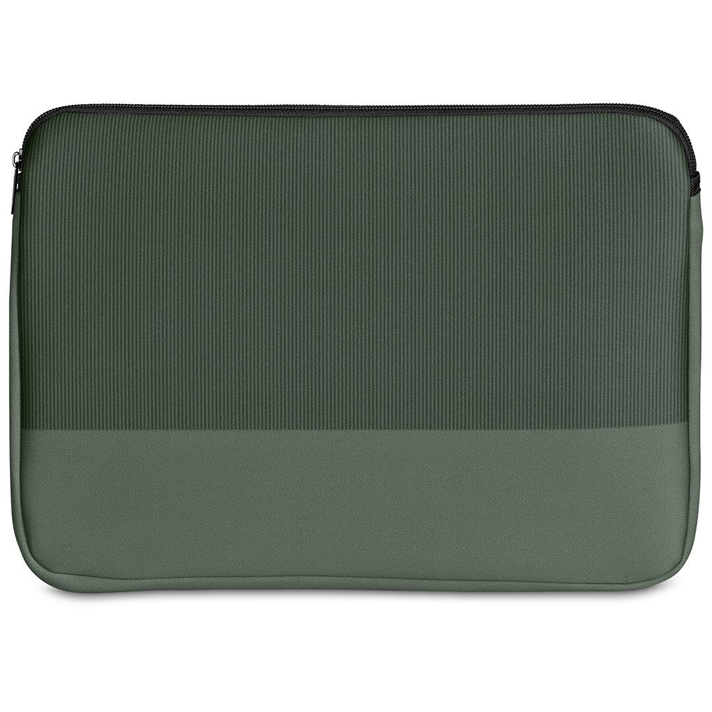 Dark green textured fabric pouch with zip closure.