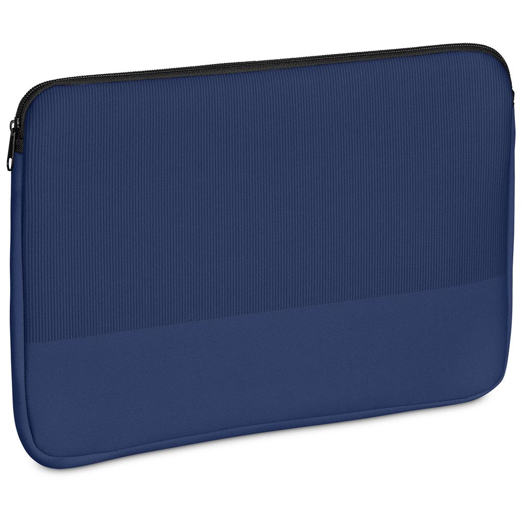 Navy textured fabric pouch with zip closure.