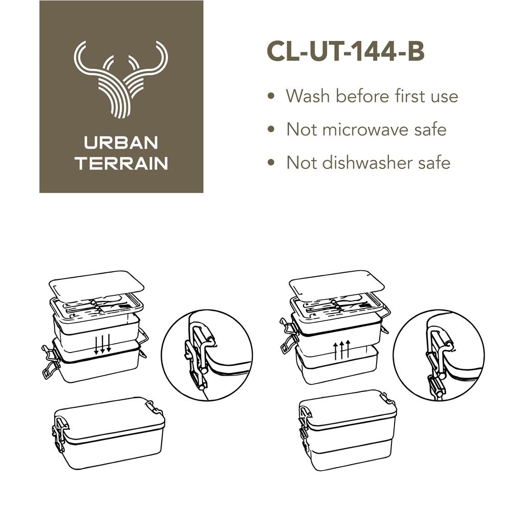 CL-UT-144 lunch container product infographic.