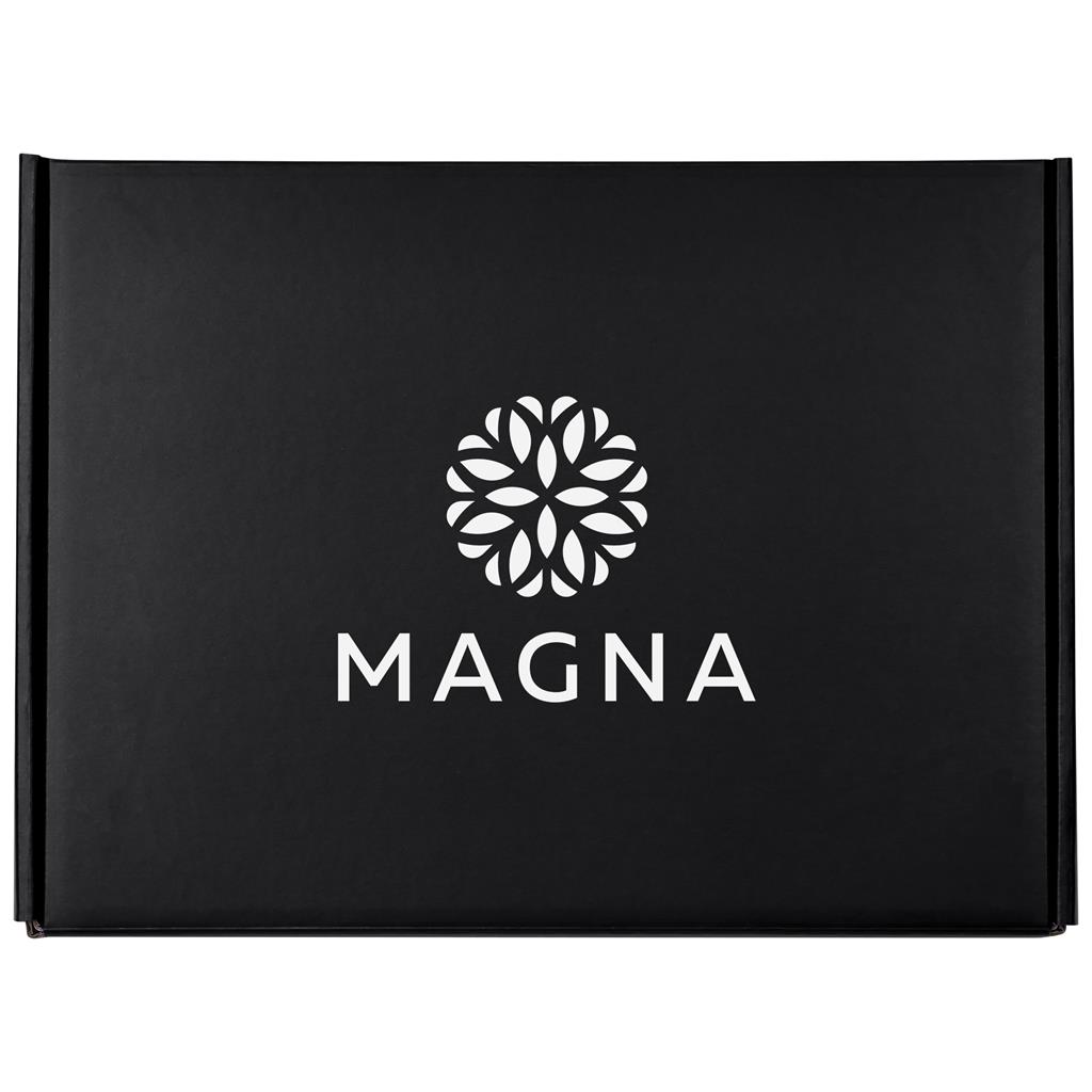 Black Magna branded gift box with white logo.