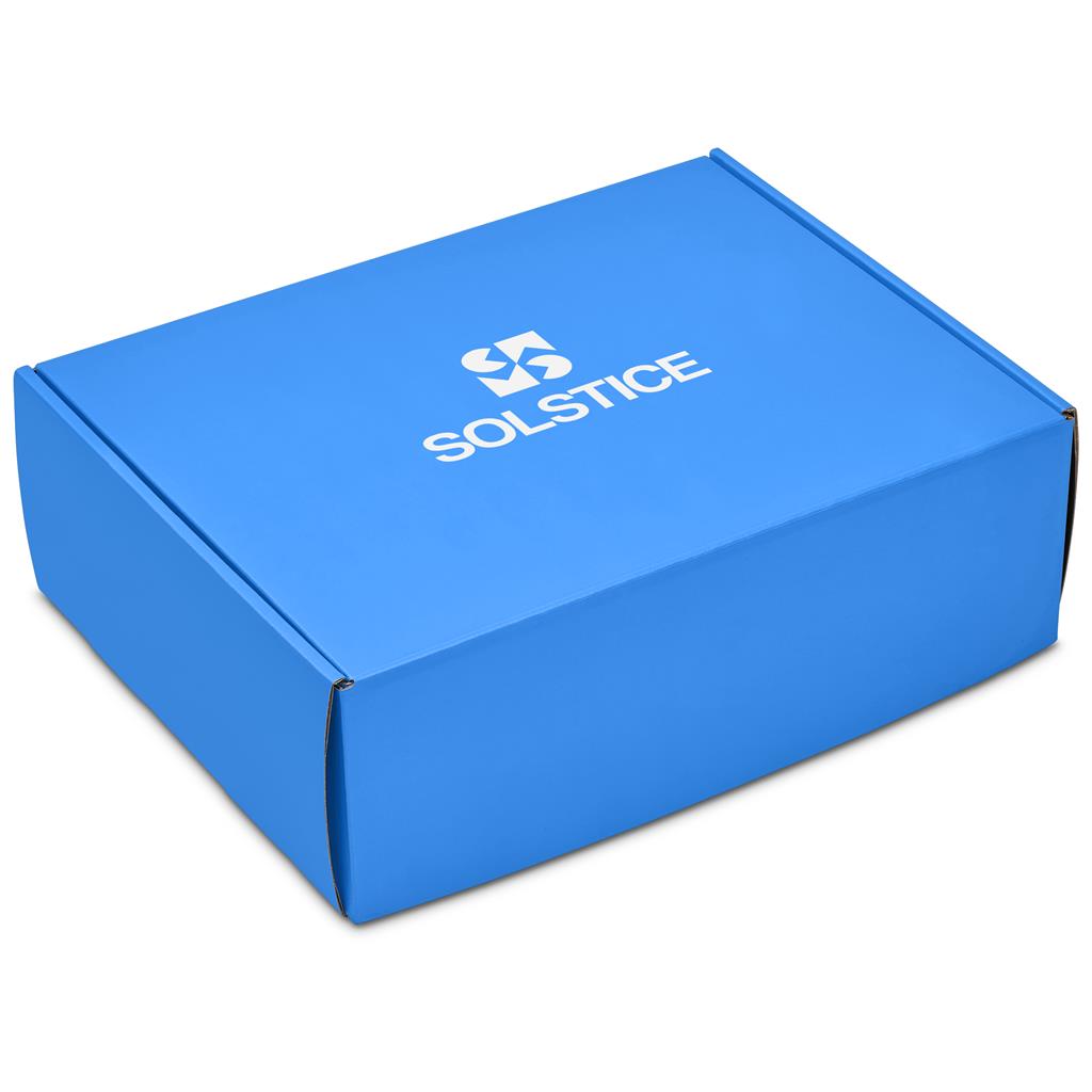 Light blue branded corporate gift box.